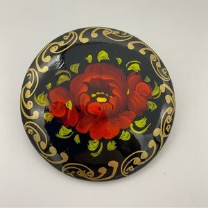 Russian Vintage Floral Hand Painted Signed Brooch